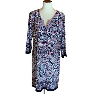 Melissa Paige red, white and black print shift dress Size Large
